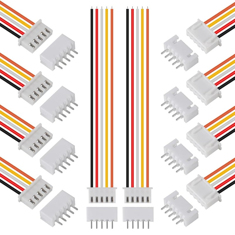 ACEIRMC 10Pairs JST-XH Connector Kit, XH 2.54mm 5 Pin Header Male and Female Connectors Plug Adapter with Flat Wire Cable 200mm 26AWG Compatible with JST XH (5P) - Image 1